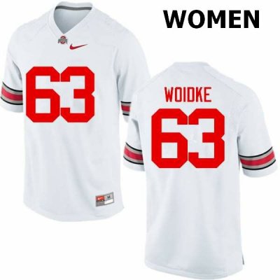 NCAA Ohio State Buckeyes Women's #63 Kevin Woidke White Nike Football College Jersey OCO2345BC